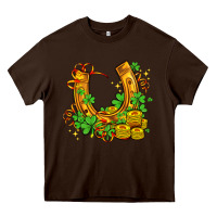 Chocolate Brown horseshoe with shamrocks and coin Heavy Core Tee - AdoDesignShop
