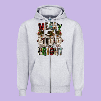 Merry And Bright Zipper Hoodie Designed By Cowgirlartshop