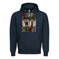 Navy merry and bright Zipper Hoodie - CowGirlArtShop