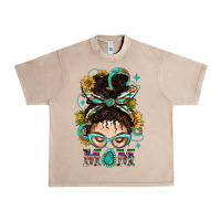 French Oak Western Messy Bun Mom With Sunflower Urban Heavy Tee - BundleAndBundleShop