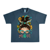 Midnight Navy Western Messy Bun Mom With Sunflower Urban Heavy Tee - BundleAndBundleShop