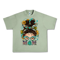 Oil Green Western Messy Bun Mom With Sunflower Urban Heavy Tee - BundleAndBundleShop
