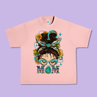 Western Messy Bun Mom With Sunflower Urban Heavy Tee Designed By Bundleandbundleshop