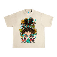 Sandshell Western Messy Bun Mom With Sunflower Urban Heavy Tee - BundleAndBundleShop