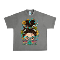 Tornado Western Messy Bun Mom With Sunflower Urban Heavy Tee - BundleAndBundleShop