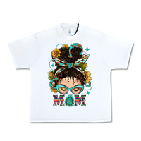White Western Messy Bun Mom With Sunflower Urban Heavy Tee - BundleAndBundleShop