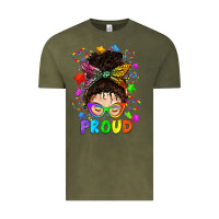 Vintage Olive LGBTQ+ Messy Bun With Colorful Stars Vintage Tee - BundleAndBundleShop