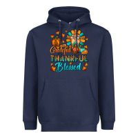 Navy Grateful Thankful Blessed Thanksgiving Cold Drink Heavyweight Hoodie - FaDigitalArtStudio