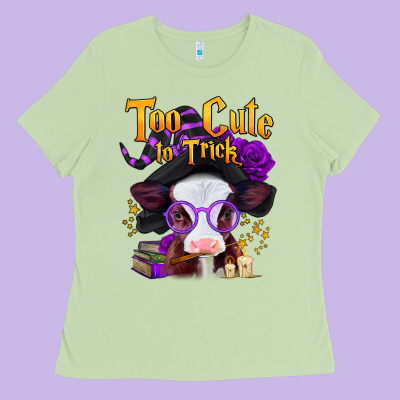 Too Cute To Trick Halloween Baby Calf Ladies Tee Designed By Jasminsmagicworld