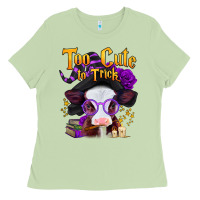 Too Cute To Trick Halloween Baby Calf Ladies Tee | Teevron