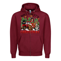 Burgundy holy cow its christmas Zipper Hoodie - CowGirlArtShop