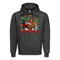 Charcoal Heather holy cow its christmas Zipper Hoodie - CowGirlArtShop