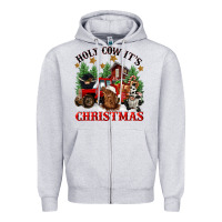 Heather Grey holy cow its christmas Zipper Hoodie - CowGirlArtShop