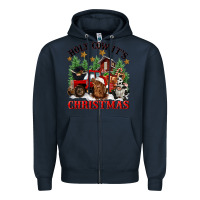 Navy holy cow its christmas Zipper Hoodie - CowGirlArtShop