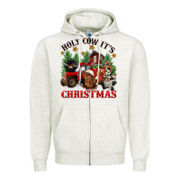Oatmeal Heather holy cow its christmas Zipper Hoodie - CowGirlArtShop