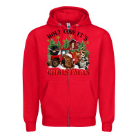 Red holy cow its christmas Zipper Hoodie - CowGirlArtShop