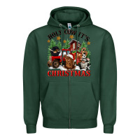 Sports Green holy cow its christmas Zipper Hoodie - CowGirlArtShop