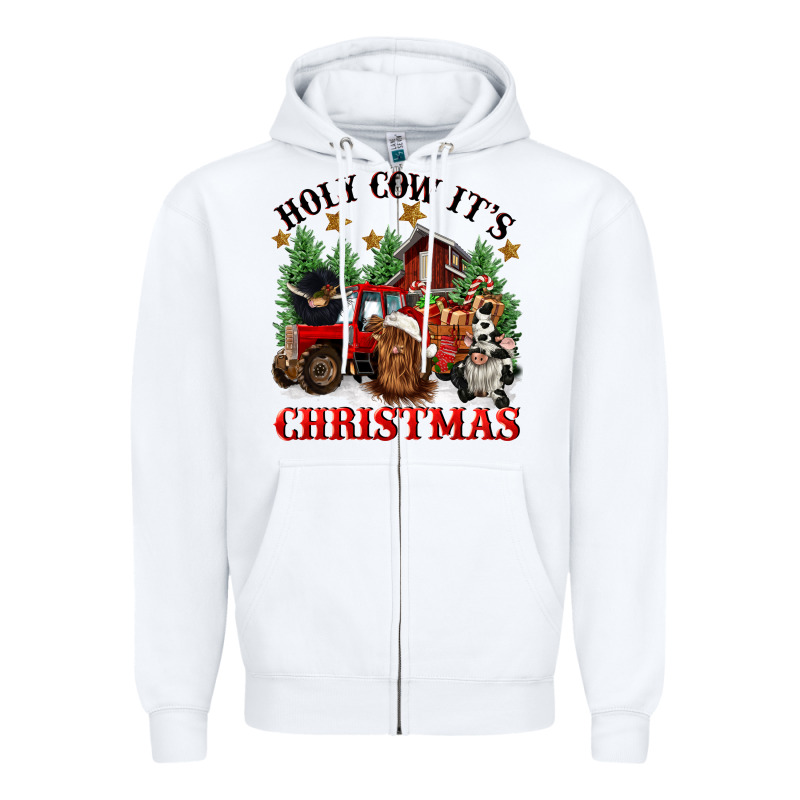 Holy Cow Its Christmas Zipper Hoodie by CowGirlArtShop | Teevron