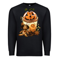 Black Halloween Jack O Lantern Bobba Cup Premium Sweatshirt - FaDigitalArtStudio