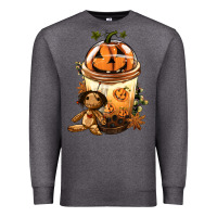 Charcoal Heather Halloween Jack O Lantern Bobba Cup Premium Sweatshirt - FaDigitalArtStudio