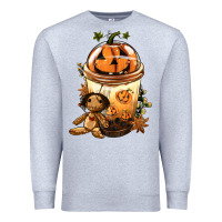 Heather Grey Halloween Jack O Lantern Bobba Cup Premium Sweatshirt - FaDigitalArtStudio