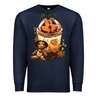 Navy Halloween Jack O Lantern Bobba Cup Premium Sweatshirt - FaDigitalArtStudio