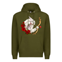 Army Green cupid cat Premium Hoodie - OliviaCreatesArt