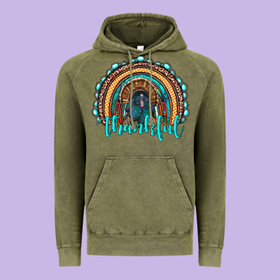 Western Thanksgiving Rainbow With Turkey Vintage Hoodie Designed By Ranaportraitstore