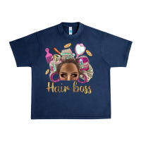 Navy Hair Boss Afro Messy Bun With Money Bbs Urban Heavy Tee - BundleAndBundleShop
