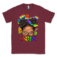 Burgundy LGBTQ+ Messy Bun Mom Pride With Flower Classic Tee - BundleAndBundleShop