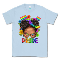 Dusty Blue LGBTQ+ Messy Bun Mom Pride With Flower Classic Tee - BundleAndBundleShop
