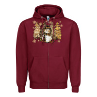 Burgundy snowman with christmas trees 11inches Zipper Hoodie - CowGirlArtShop