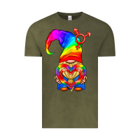 Vintage Olive LGBTQ+ Pride Gnome With Heart Balloon Vintage Tee - BundleAndBundleShop