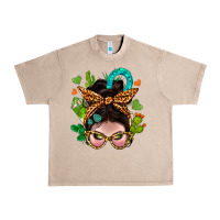 French Oak Western  Messy Bun With Cactus Urban Heavy Tee - BundleAndBundleShop