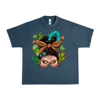 Midnight Navy Western  Messy Bun With Cactus Urban Heavy Tee - BundleAndBundleShop