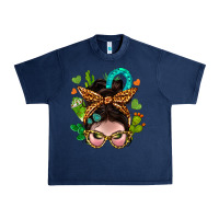 Navy Western  Messy Bun With Cactus Urban Heavy Tee - BundleAndBundleShop