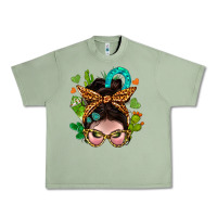 Oil Green Western  Messy Bun With Cactus Urban Heavy Tee - BundleAndBundleShop