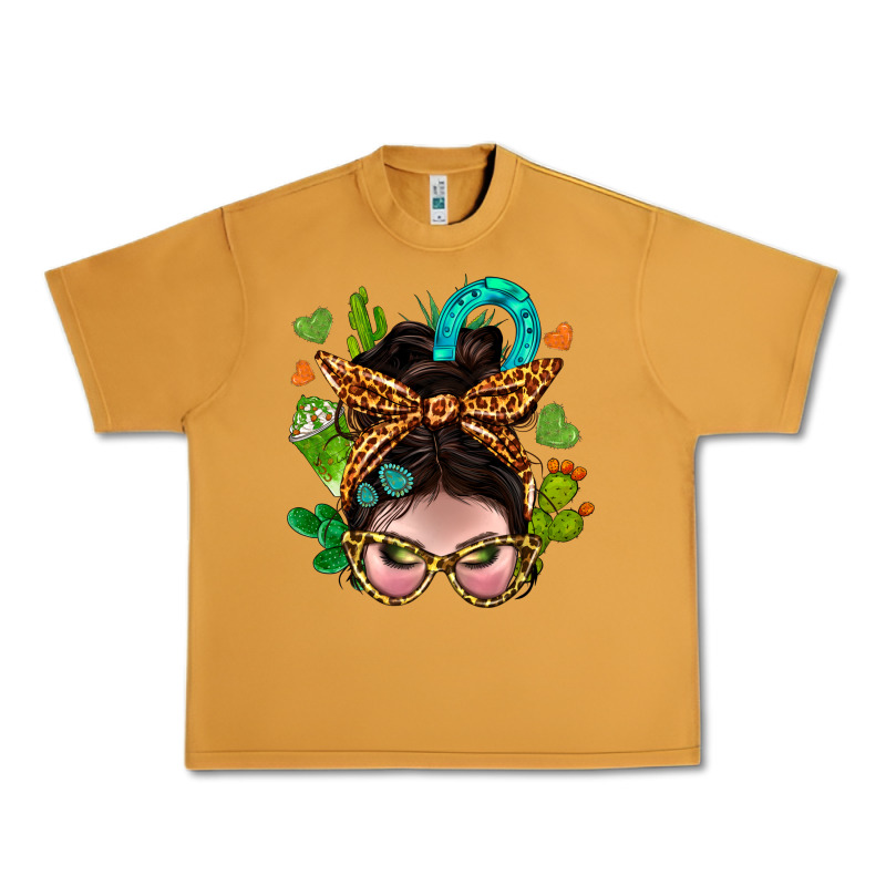 Western  Messy Bun With Cactus Urban Heavy Tee by BundleAndBundleShop | Teevron
