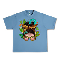 Pebble Blue Western  Messy Bun With Cactus Urban Heavy Tee - BundleAndBundleShop