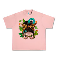 Salmon Western  Messy Bun With Cactus Urban Heavy Tee - BundleAndBundleShop