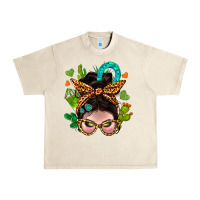 Sandshell Western  Messy Bun With Cactus Urban Heavy Tee - BundleAndBundleShop