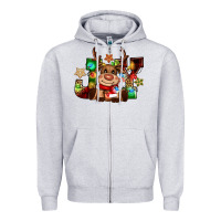 Heather Grey reindeer joy christmas Zipper Hoodie - CowGirlArtShop