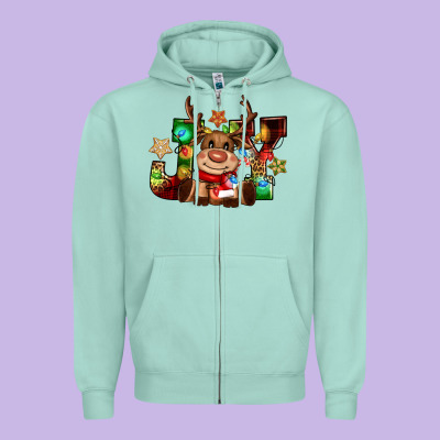 Reindeer Joy Christmas Zipper Hoodie Designed By Cowgirlartshop