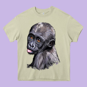 Baby Gorilla Head Heavy Core Tee Designed By Lillyallendesigns