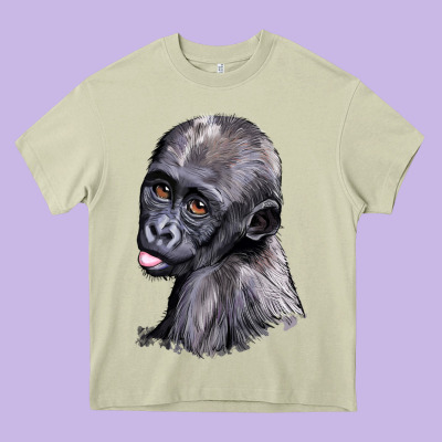 Baby Gorilla Head Heavy Core Tee Designed By Lillyallendesigns