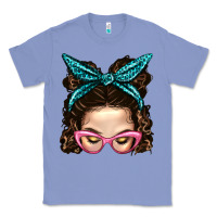 Colony Blue Messy Bun Mom With Leopard Bandana Classic Tee - BundleAndBundleShop