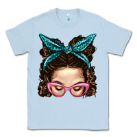 Dusty Blue Messy Bun Mom With Leopard Bandana Classic Tee - BundleAndBundleShop