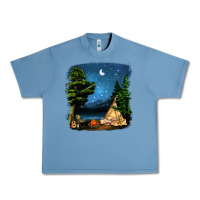 Pebble Blue Night Glamping Camp With Wine Urban Heavy Tee - BundleAndBundleShop