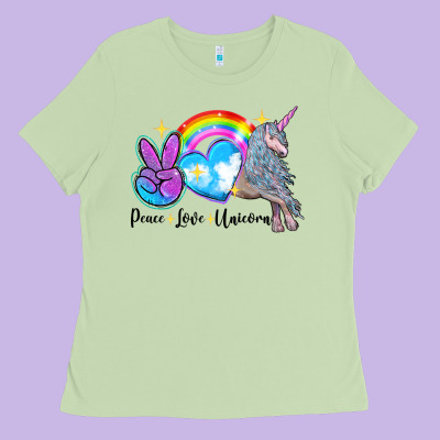 Peace Love Unicorn Ladies Tee Designed By Lillyallendesigns