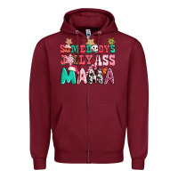 Burgundy somebody jolly ass mama pink christmas Zipper Hoodie - CowGirlArtShop